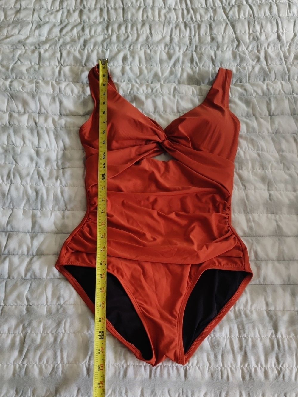 New!DKNY Y2K Women's Standard Twist Front Keyhole One Piece Swimsuit Rust Orange - Picture 9 of 9